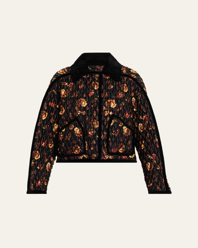 Floriston Corduroy-Trim Quilted Barn Jacket